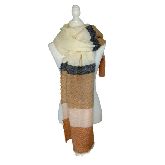 Blanket scarf Cream, Tan, Black, and Orange - Picture 1 of 3